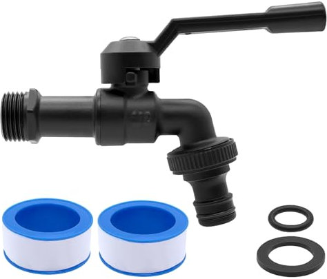 AIMEKE Grifo de 1/2 pulgadas para jardín, válvula de bola de latón exterior, resistente a las heladas -20 ℃, resistente al calor, 120 ℃, grifo de agua exterior con conexiones de manguera (negro)