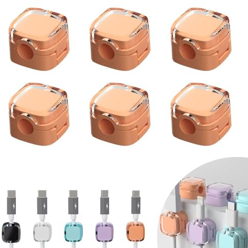 SLshiBo Kabelhalter Selbstklebend 6 Stück, Magnetische Kabelclips Kabel Organizer für Schreibtisch Kabelmanagement für Ladekabel, USB, HDMI, Netzkabel (Orange)