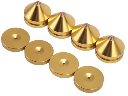 Aluminium-Lautsprecher-Isolationsfüße, Hi-End-Spikes, Stoßdämpfer, Vibrationsdämpfer, Konussockel, 8 Schwarze 24K Vernickelte Pads, Rutschfester Bodenschutz für CD-DVD-Player,