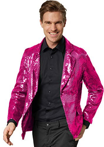 dressforfun Glitzer Pailletten Blazer, Sakko, Kostüm Herren, Faschingskostüme Männer, Karneval, Kostüme für Erwachsene, 80er Jahre Outfit, Discokugel, Gruppenkostüm Erwachsene - pink, XL