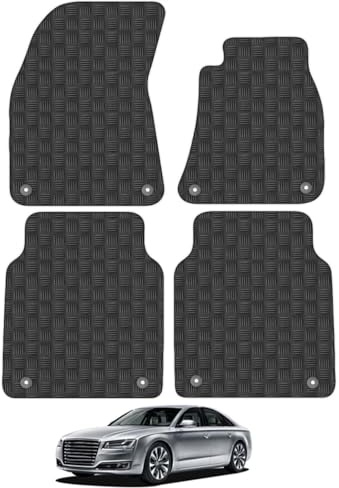 AUDI A8 LWB (2010-2018) Heavy Duty Thick Rubber Car Mats Accessories Tailored Fit Front Rear Set Compatible Accessory Waterproof Durable Non-Slip 5mm Full Coverage Protection with Clips