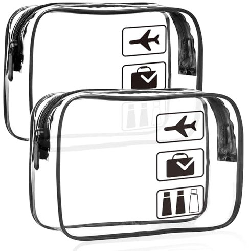 KOOSREEL Clear Travel Toiletries Bag, 2 Pack TSA Approved Toiletry Bag with Zippers Travel Essentials PVC Waterproof Cosmetic Clear Makeup Bag for Women and Men