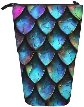 KCGSDEGV 3D Magical Dragon Scales Pattern Prints Standing Expandable Pencil Case Organizer for School Pens, Makeup & Travel for Students & Artists, Schwarz , Einheitsgröße, Schulranzen