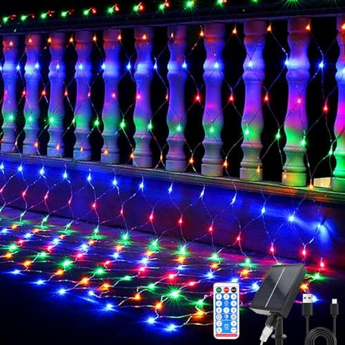 Hulaiyaa Red de Luces Led Navidad Exterior 2 * 3M, 192 LEDs Luces de Cadena de Red Solares con Remoto y Momento, Luz de Decorativas al Aire Libre, Guirnaldas Neta Luz para Arbustos Jardín
