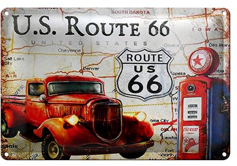 Vintage Blechschild | U.S. Route 66 | Nostalgie Dekoration | 20 cm x 30 cm