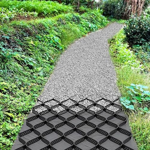 CMYUN Kiesgitter Hdpe-Kiespflaster Kieswaben, 1/2/3/4/5/6/7/8/9/10m Kieswabe Stabilisierung, Kieswaben mit Vlies für Garten- Und Landschaftsbau Garagenböschung(1m x 4m (3.3ft x 13ft))
