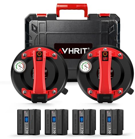 Avhrit Electric Glass Suction Cup, Glass Sucker Lifter with Pressure Guage, 4X 2400mAh Battery, LCD Display & Auto Hold Up to 270KG Heavy Duty Vacuum Lifter for Tile/Window