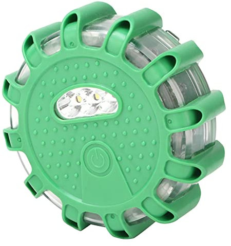 Phefop Gyrophare Magnétique Rond à LED pour Voiture, Feux Clignotants D'urgence Puissants, pour Camping, Randonnée, Exploration, 102 X 102 X 34 Mm (GREEN)