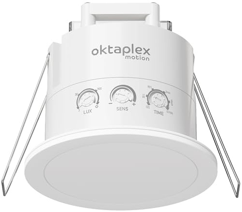 Oktaplex Noa Präsenzmelder Decke 360 Grad 24GHz IP65 Radar Bewegungsmelder 6m Anwesenheitssensor Badezimmer geeignet Unterputz flach weiß 230V