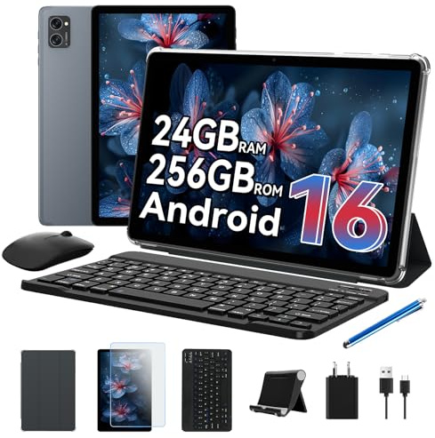 TABWEE T20 Android 16 Tablet con Tastiera - 24 GB RAM+ 256 GB ROM(2 TB TF), Octa-Core, Gemini AI, Widevine L1, Tablet 10 Pollici, 5000 mAh, 8 MP+5 MP, Face ID, 3.5 mm Jack Port (4 Anni Garanzia)