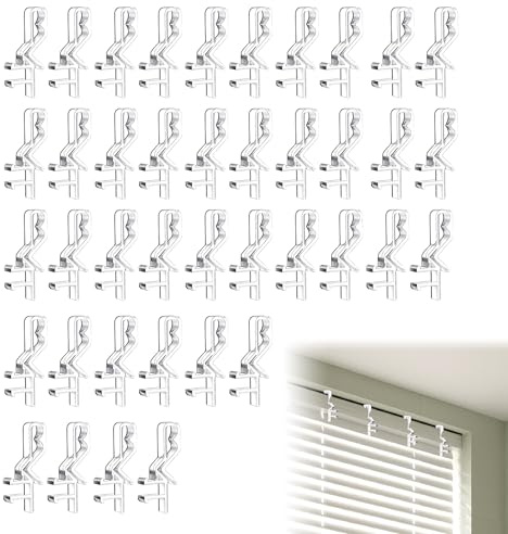 40PCS Valance Clips Transparent Plastic Window Blind Clips Hidden Channel 1.87Inch Valance Blind Clips for Horizontal Mini Wood Blinds Retainer Holder for The Valance with a Groove in The Back