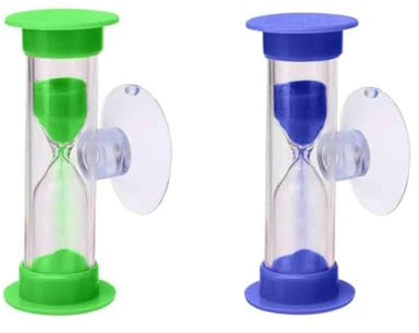 Sanduhr für Kinder,2 PCS Sanduhr 3 Minuten Sanduhrs Zähneputzen Kinder mit Saugnapf Küchentimer Zahnputzuhr für Zähneputzen Schule Spiel Büro(Grün & Blau)