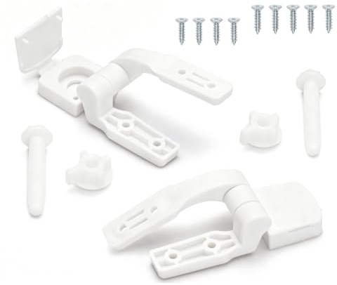 1 Pair Plastic Toilet Seat Hinge Replacement – Universal Bracket Hardware with Bolts, Screws & Nuts for Top Mount Commode Seats, White​