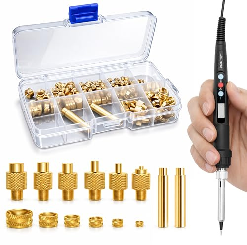 Adjustable Temperature Soldering Iron Kit - 80W LED 180-500°C Insert Tool | With 130 Threaded Inserts and 6 Soldering Tips for 3D Printing, Plastic Repair and Heat-Set Insert Installation