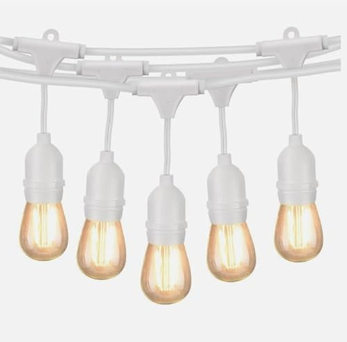 MF artSHOP Catena Luminosa 10 Metri con 10 Porta Lampade E27, Cavo Bianco o Nero, per Esterno Interno Giardino Terrazza Feste Eventi (Bianco)