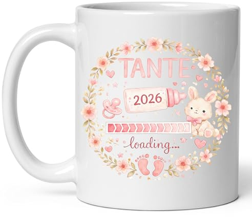 Schwangerschaft verkünden 2026 du wirst Tante loading Geschenkidee für werdende Tanten 330ml Keramik Tasse mit Spruch personalisierte Baby Geschenk Schwangerschaftsverkündung (Mama loading 2026)