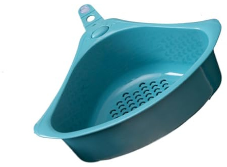 FOMIYES Passoire D'évier Triangulaire avec Ventouse, Panier D'égouttage en Plastique Solide Bleu, Support Multifonction pour Évier la Cuisine, Organisateur avec Drainage et Porte-éponge