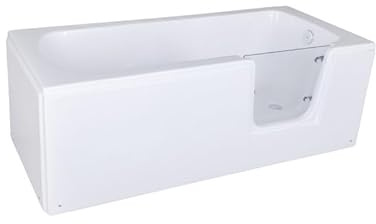 BELVIT Bañera para personas mayores, 170 x 75 cm, bañera con puerta, entrada derecha, bañera de ducha de acrílico sanitario, bañera rectangular con marco de acero inoxidable, patas ajustables en