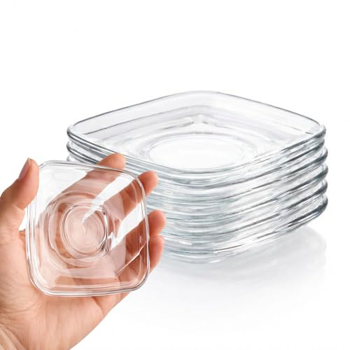 6er Set Glasuntersetzer Quadratisch 10x10 cm Dickes Glas 2 cm Hoch, Unterteller Untersetzer für Gläser Tassen Flaschen Tischschutz Kleine Servierplatten für Desserts & Präsentationen