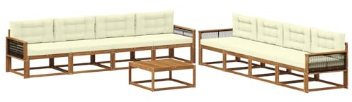 vidaXL Outdoor-Sofagarnitur mit Kissen 9 pcs Natur und Creme, Garten-Sofa Set, modulare Lounge für draussen, wetterfestes Mobiliar, robuster Pool-Bereich