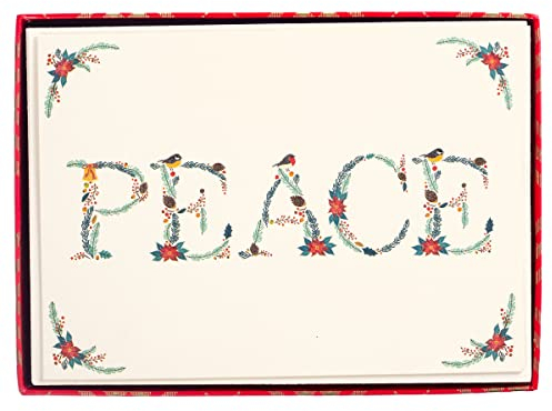 Graphique Weihnachtskarten, Motiv: Friedenslaub, Vögel, 15 Karten, verziert mit klarem Glitzer, inkl. passenden Umschlägen und Aufbewahrungsbox, Kartenmaße: 12,1 x 16,8 cm