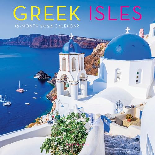 Graphique 2024 „Greek Isles“-Mini-Wandkalender, 17,8 x 17,8 cm, dickes Papier, Organizer für Zuhause und Büro, großes Monatsraster, 3 Sprachen, markierte Feiertage, 4-Monats-Vorschauseite für 2025
