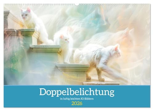 Doppelbelichtung in luftig leichten KI-Bildern (Wandkalender 2026 DIN A2 quer), CALVENDO Monatskalender: Tier- und Menschenwelt in zarten Farben (CALVENDO Kunst)