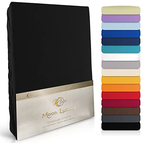 Moon-Luxury Spannbettlaken Spannbetttuch Jersey Stretch 230g/m² für Wasserbetten, Boxspringbetten und herkömmliche Matratzen (schwarz, 200x220-220x240)
