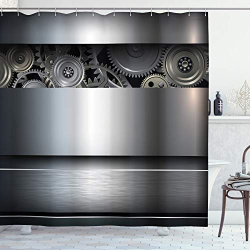 ABAKUHAUS, Dunkelgrau, Duschvorhang, Clockwork Wissenschaft Modern, Pflegeleichter Stoff mit 12 Haken, 175 x 200 cm, Dunkelgrau
