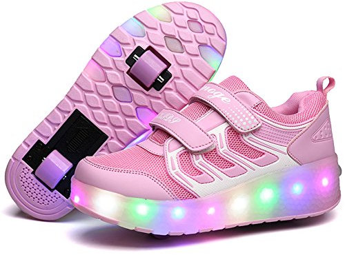 Lovelysi Unisex Jungen Mädchen LED Licht Skateboardschuhe mit Rollen Drucktaste Einstellbare,USB Wiederaufladbar,Inline Skates,Outdoor Sport Gymnastik Running Sneaker