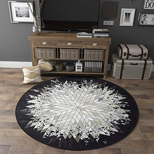 Rund Teppich Hochflor 180cm Rund Teppichbodenmatte Robust Qualität 8 Stück Anti Rutsch Teppichunterlage für Wohnzimmer, Esszimmer. Gästezimmer Weiße Raute