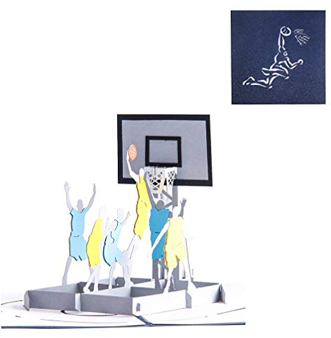 DEESOSPRO® 3D Pop Up [Geburtstagskarte] [Grußkarte] [Jubiläumskarte] [Abschlusskarte] mit Kreativem Papierschnittmuster, Geschenk für Geburtstag, Abschlussfeier, Weihnachten, Kindertag (Basketball)