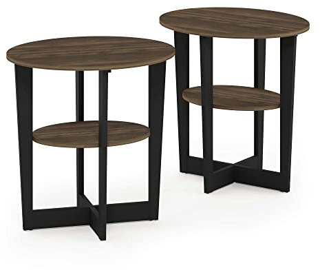 Furinno Jaya Oval Beistelltisch, Holz, Columbia Walnuss/Schwarz, 2-Pack