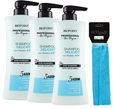 BIOPOINT SET LINEA DELICATO: 3XSHAMPOO 400 ML + FASCIA PER CAPELLI
