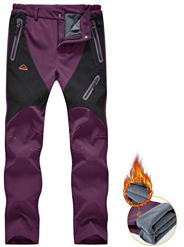 donhobo Womens Walking Waterproof Trousers Thermal Fleece Lined Ladies Winter Outdoor Windproof Warm Softshell Hiking Fishing Ski Snow Pants Purple S