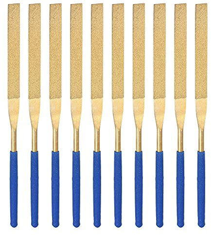 sourcing map Diamant-Nadelfeilen-Set, 5 mm x 180 mm, flache Feilen, titanbeschichtete Werkzeuge für Metall, Holz, Stein, Glas, 10 Stück