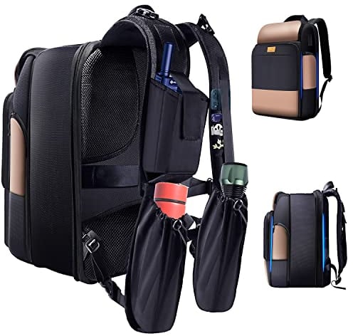 15,6 Zoll Reise Laptop Rucksack mit Patentierten Faltbaren Schultertaschen und USB, Anti Diebstahl Schulrucksack mit Erweiterbarer Kapazität für Business Arbeit Wandern für Männer Frauen,Schwarz