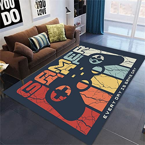 Alfombra de Salón Grande 3D Videojuego Alfombra de Habitación de Niño Adolescente Antideslizante Lavable Gamer Gamepad Area Carpet Running Gymnastics Mat Alfombras Infantil (Multi,140 x 180 cm)