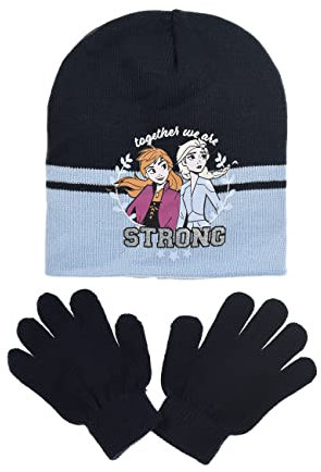 Sun City Frozen - Die Eiskönigin ELSA und Anna Kinder Mädchen Winter-Set Winter-Mütze und Handschuhe (52, Blau)