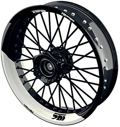 One-Wheel, Premium Felgenaufkleber passend für Husqvarna 701, Motiv: 701 Supermoto halb halb geteilt, Felgenrandaufkleber GP, Wheelsticker Motorrad, Farbe: Weiss