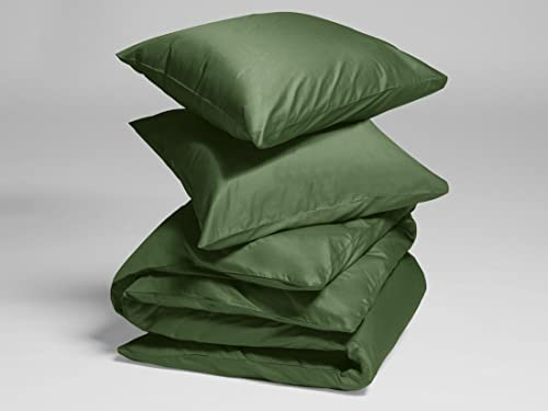 Yumeko Bettwäscheset Baumwollsatin Mid Olive 200x220 + 2/80x80 - Fairtrade | GOTS