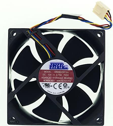 Case Fan for Dell XPS 8100 Inspiron 580 580s, Compatible with AVC DS08025R12U 8025 CPU Cooler Fan 4-Wire/4-pin 64CFM DC12V 0.70A Full one Year Warranty