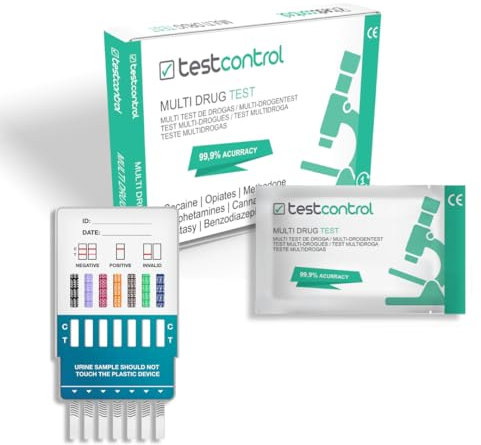 Product image 1 x Test Control prueba de drogas | Detectección de 7 Drogas Cocaína, opiáceos, metadona, anfetaminas, cannabis, éxtasis y benzodiacepinas | Prueba de Drogas en Orina