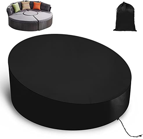 Joparri Sonneninsel Abdeckung Wasserdicht, Rund Schutzhülle mit Einstellbarer Spanngurt, Schutzfolie Sonneninsel Reißfest Winterfest UV Beständig (190x90-50CM Schwarz)