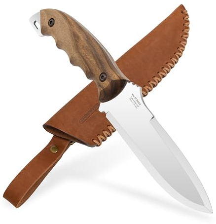 BPS Knives HK2 CSH - Coltello in Acciaio al Carbonio Fatto a Mano - Coltello da Campeggio a Lama Fissa e Impugnatura Intera - Coltello da Bushcraft con Fodero in Pelle