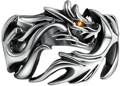 Gionatan Shop Einstellbarer Glow In The Dark Light Up Blue Blue Dragon Ring für Männer Frauen Mode Vintage Punk Gothic Silber Farbe