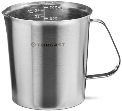 Forgast Jarra medidora | Capacidad 700 ml | Vaso medidor con asa | Jarra de acero inoxidable | Escala de mililitros | Perfecto para medir líquidos e ingredientes sueltos