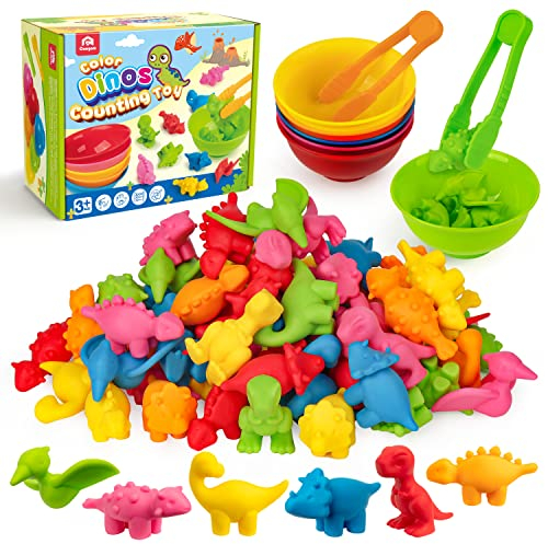 Coogam Zählen Dinosaurier Sorting Spielzeug Set, Farbe Matching Klassifikationsspiel, Montessori Feinmotorik Geschicklichkeit Vorschule Pädagogische Montessori Lernspielzeug für 3 4 5 Jahre alt