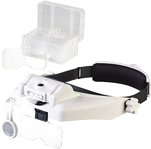 AGT Stirnlampe: Akku-Stirnlupe mit 1-/1,5-/2-/2,5-/3,5-facher Vergrößerung & LED-Licht (Kopflupe, Lupenleuchte, Lesebrille)