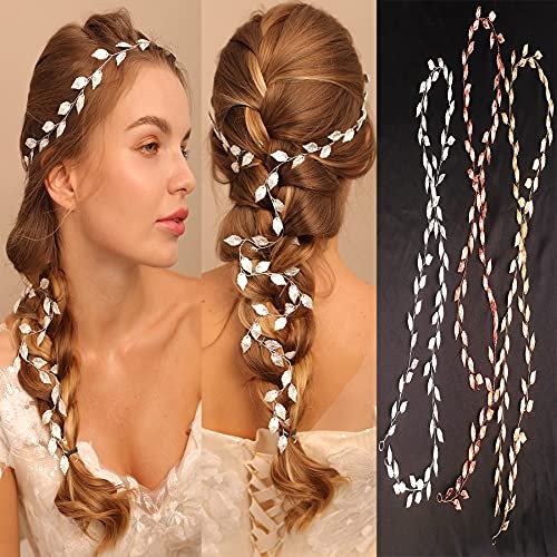 Deniferymakeup Bride Headband Leaf Hair Vine Bridal Hair Pieces Wedding Hair Accessories Party Hair Pieces for Women and Girls (Rose Gold)
